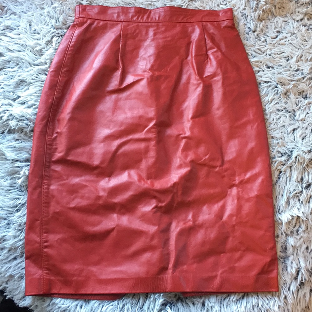 Vintage red leather pencil skirt made in CA